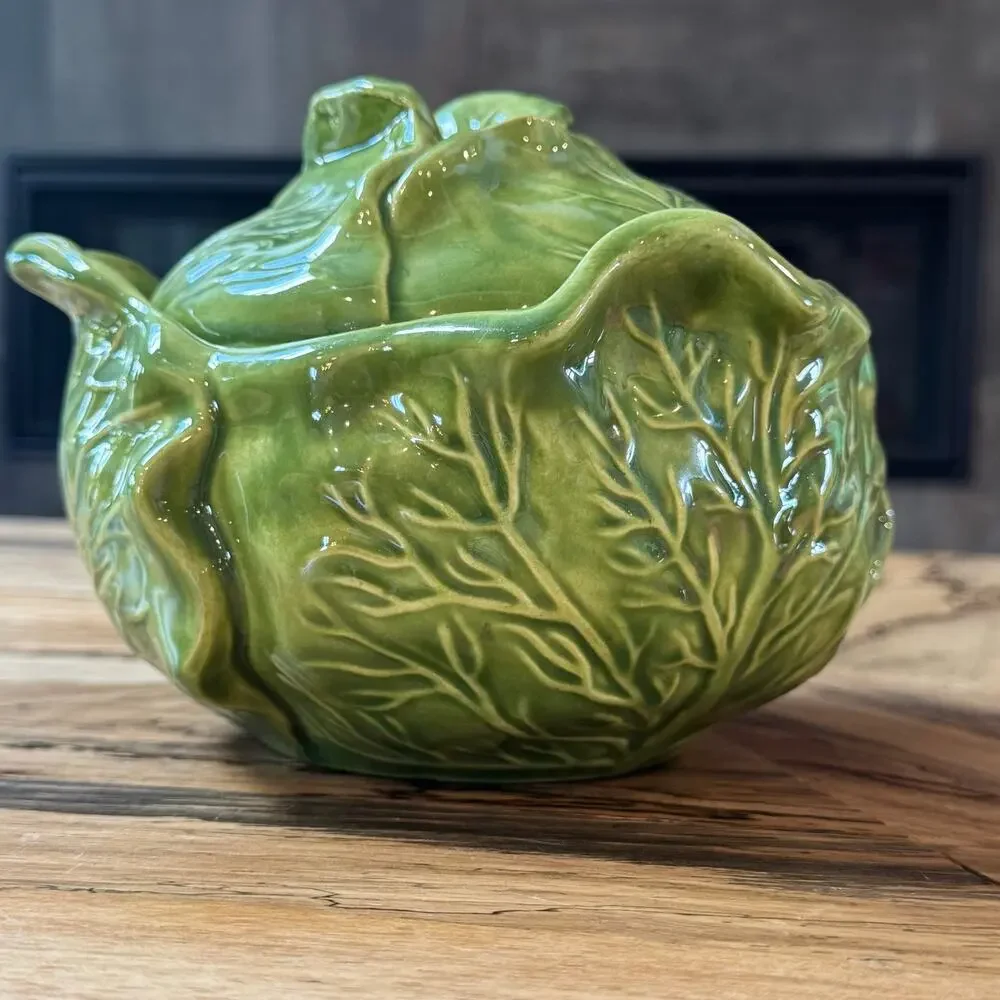Vintage Holland Mold Green Cabbage Lettuce Tureen Lidded Serving Bowl 1970s
